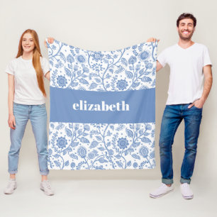 Blau und Weiße Blumige Benutzerdefinierter Name Bo Fleecedecke