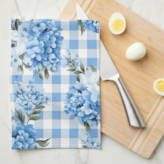 BLAU- UND WEISSE KARIERTE MUSTER UND BLUME GESCHIRRTUCH