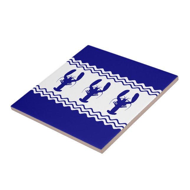 Blau-und weißeküstendekor-Hummer der Marine-3 Fliese (Seite)