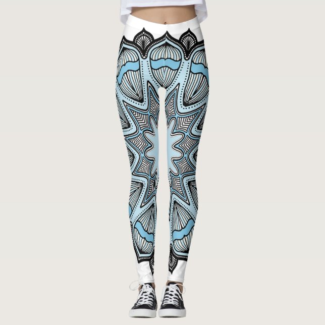Blau- und Weißmandala-Leggings Leggings (Vorderseite)