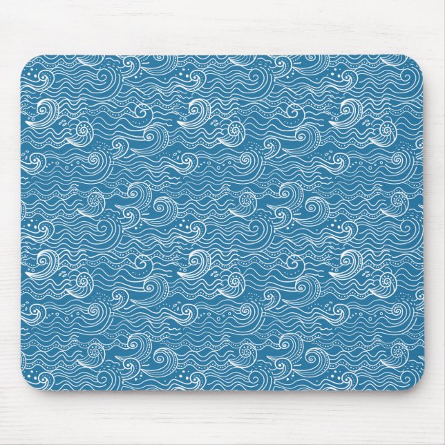 Blau- und Weißmeer-Wellen Mousepad (Vorne)