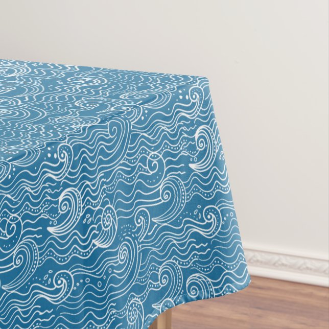 Blau- und Weißmeer-Wellen Tischdecke (Beispiel)