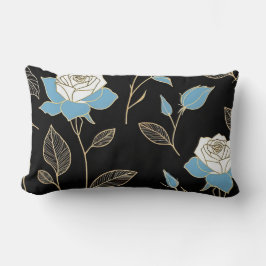 Blau- und Weißrosen mit Goldbesatz Lendenkissen