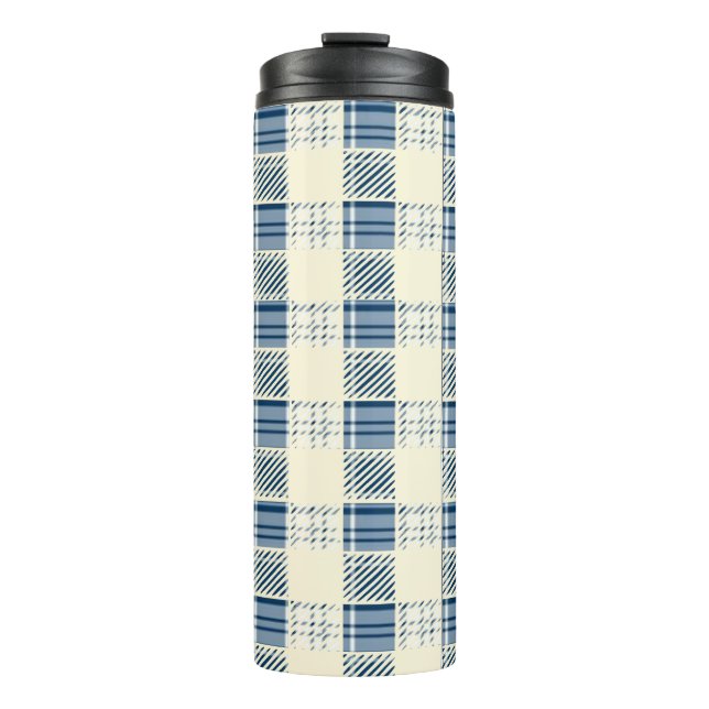 Blau und Zitrone Kariert Thermosbecher (Vorderseite)