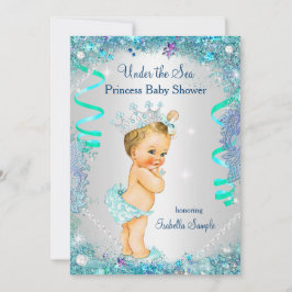 Blau unter dem Meer Princess Baby Dusche Blonde Einladung