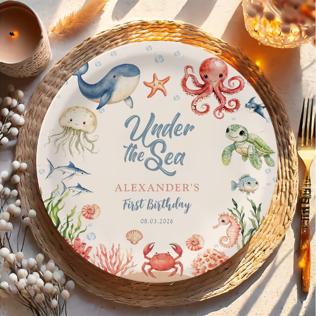 Blau unter Meer Ozean Tiere Geburtstag  Pappteller (Von Creator hochgeladen)