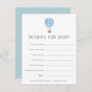 Blau   Up in Air Baby Shower Wish Card Einladung