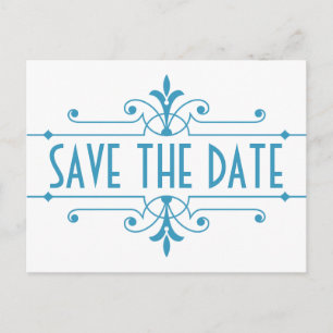 Blau v2 Extravagante Ornamentale Save the Date Pos Ankündigungspostkarte