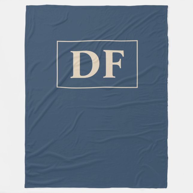 Blau/Vanilla Mit Monogramm Fleecedecke (Vorderseite)