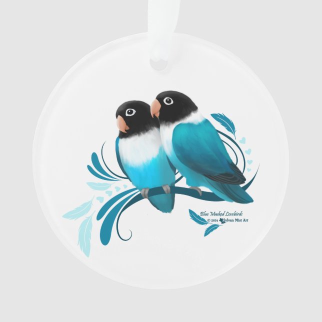 Blau verdeckte Lovebirds Ornament (Vorderseite)