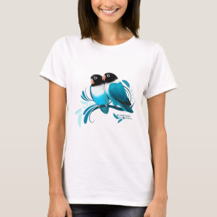Blau verdeckte Lovebirds T-Shirt