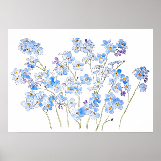 Blau vergessen mich nicht Tinte und Aquarell 2023 Poster (Vorne)