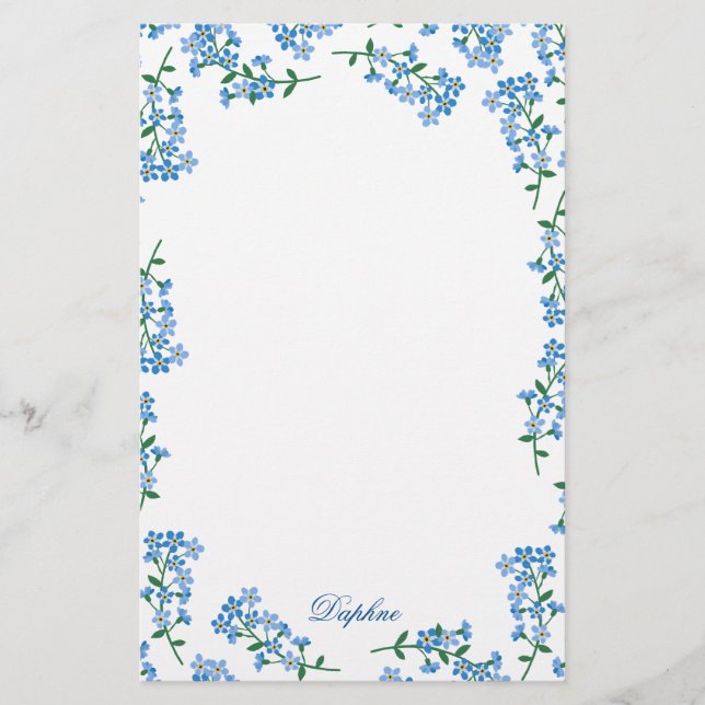Blau Vergiss mich nicht Frame Briefpapier (Vorderseite)