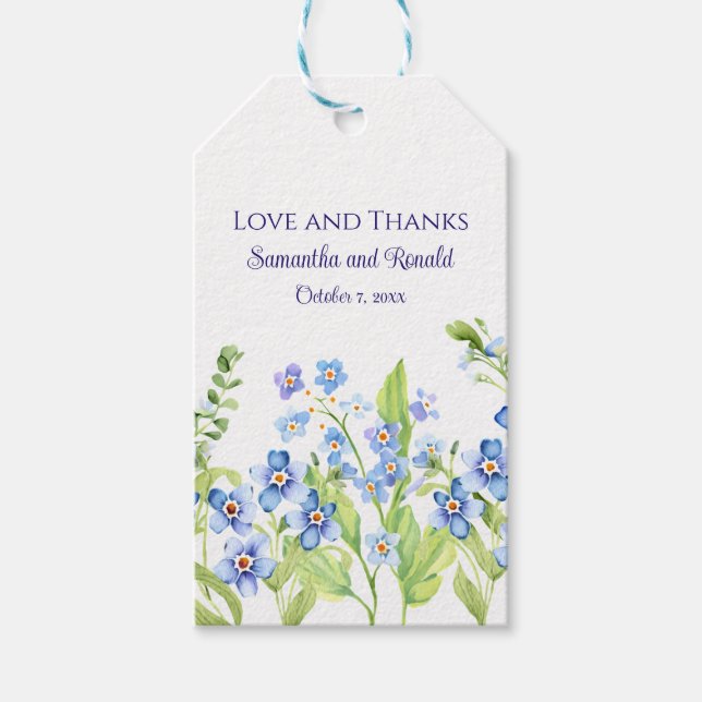 Blau Vergiss mich nicht Wasserfarbenhochzeit Geschenkanhänger (Vorderseite)