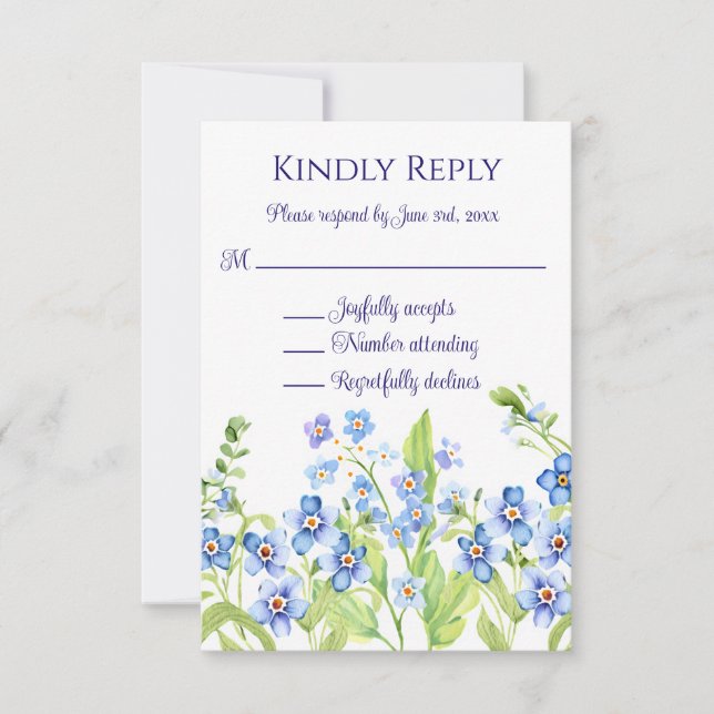 Blau Vergiss mich nicht Watercolor Wedding RSVP Ka Einladung (Vorderseite)