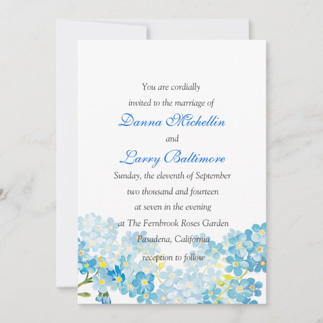 Blau vergisst mich nicht Wedding Einladung (Vorderseite)