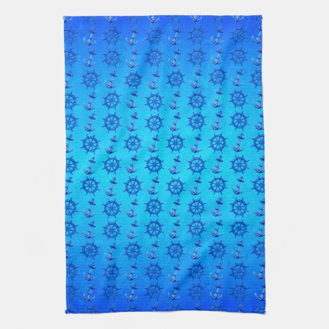 Blau versendet Rad und Anker Küchentuch (Vertikal)