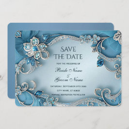Blau Verzierte Blume Save the Date