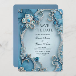 Blau Verzierte Blume Save the Date