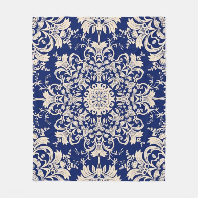 Blau Vintag: Elegantes, nahtloses Muster. Fleecedecke (Vorderseite)