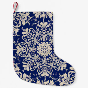 Blau Vintag: Elegantes, nahtloses Muster. Kleiner Weihnachtsstrumpf