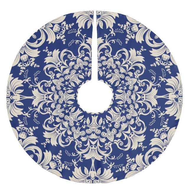 Blau Vintag: Elegantes, nahtloses Muster. Polyester Weihnachtsbaumdecke (Vorderseite)