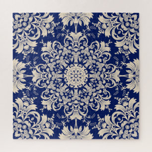 Blau Vintag: Elegantes, nahtloses Muster. Puzzle