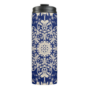 Blau Vintag: Elegantes, nahtloses Muster. Thermosbecher