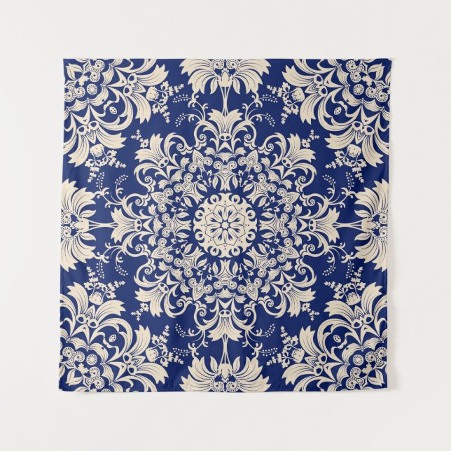 Blau Vintag: Elegantes, nahtloses Muster. Wandteppich (Vorderseite)