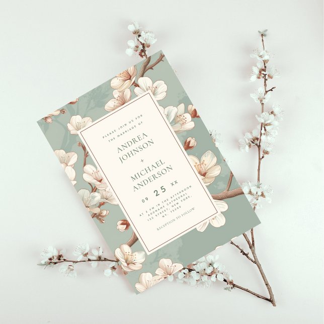 Blau | Vintage Hochzeit von Cherry Blossom Einladung (Von Creator hochgeladen)