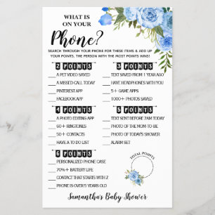 Blau Was auf Ihrer Phone Baby Shower Game-Karte is Flyer