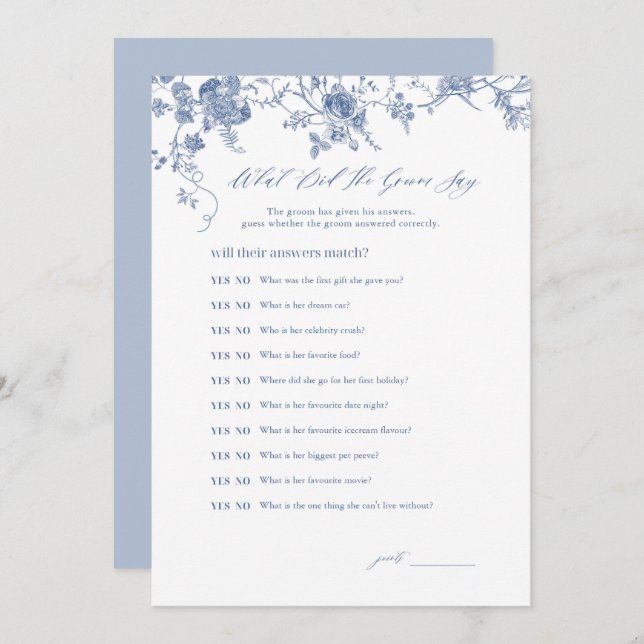 Blau, was der Groom gesagt hat, Bridal Game Cards Einladung (Vorne/Hinten)