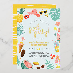 Blau Wassermelone Ananas Tropische Poolparty Folieneinladung
