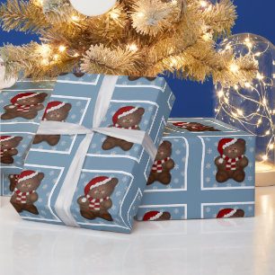 Blau: Weihnachtsbärenpapier Geschenkpapier