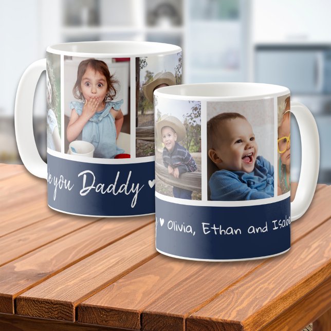 Blau-Weiß-5-Foto-Collage Lieber Daddy Kaffeetasse (Von Creator hochgeladen)