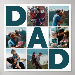 Blau & Weiß 6 Foto Collage Papa Poster