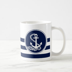 Blau-Weiß-Anker im nautischen Stil, Seeleute Kaffeetasse
