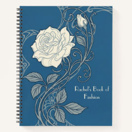 Blau & Weiß Art Nouveau Rose Notizbuch