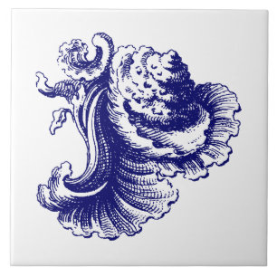 Blau-weiß Barock Rokoko Rocaille Meeresmuschel Fliese