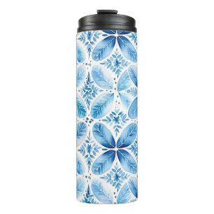 Blau Weiß Batik Blumen  Thermosbecher