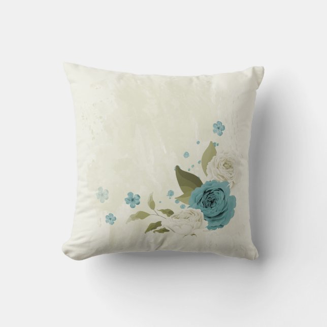 Blau-Weiß-Blume Kissen (Vorderseite)