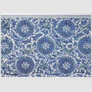 Blau-Weiß-Blumendecoupage Seidenpapier