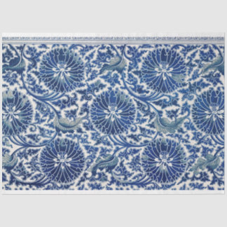 Blau-Weiß-Blumendecoupage Seidenpapier