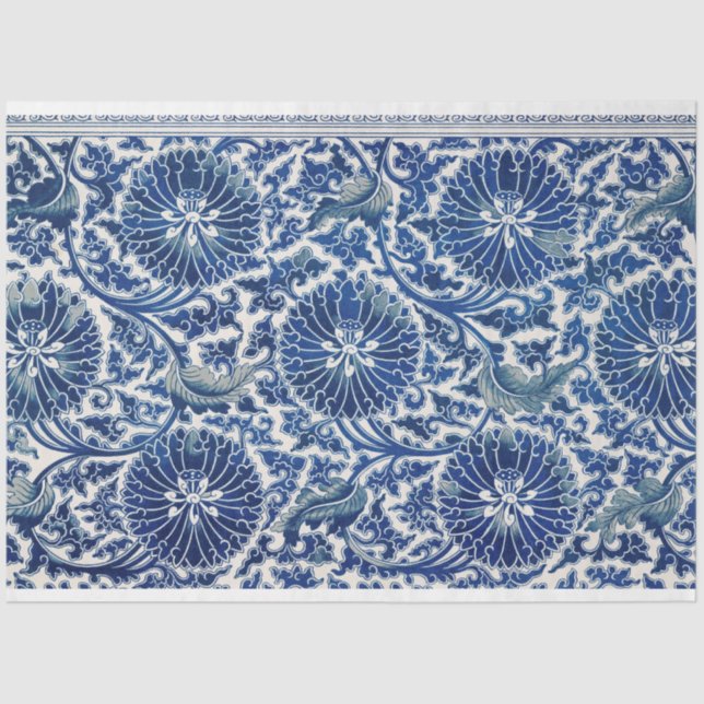 Blau-Weiß-Blumendecoupage Seidenpapier (Vorderseite)