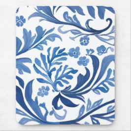 Blau-Weiß-Blumendesign | Chinoiserie-Muster Mousepad
