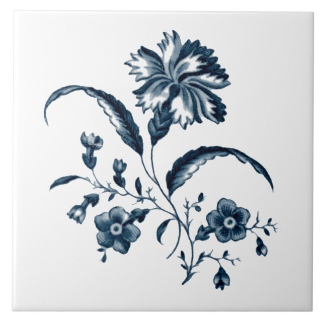 Blau-Weiß-Blumenmuster Fliese (Vorderseite)