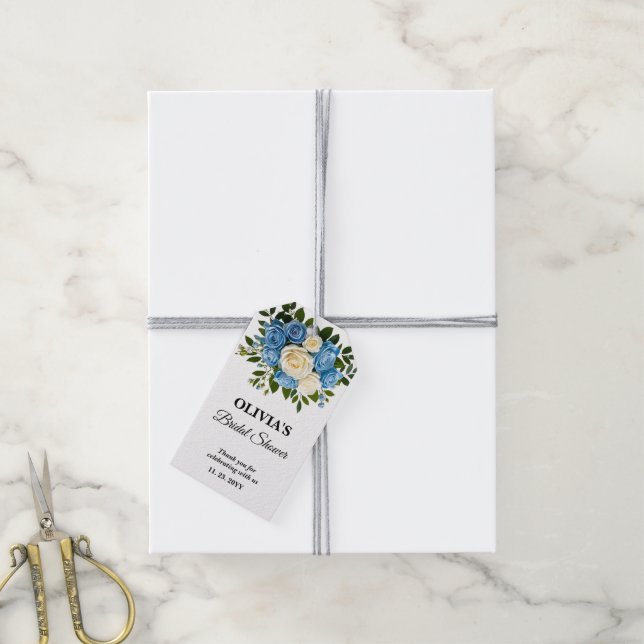 Blau-Weiß-Brautparty Geschenkanhänger (Mit Garn)