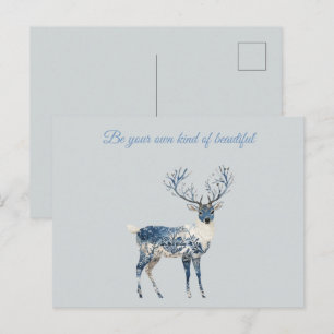 Blau Weiß Chic Hirsch Postkarte