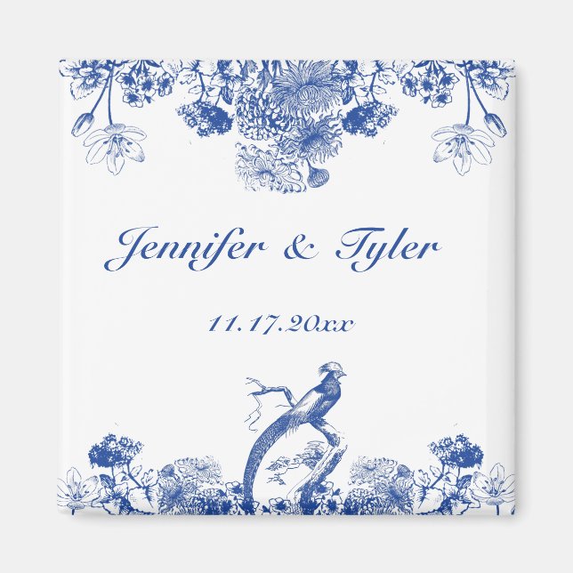 Blau-Weiß-China Muster mit Bird Magnet (Vorne)