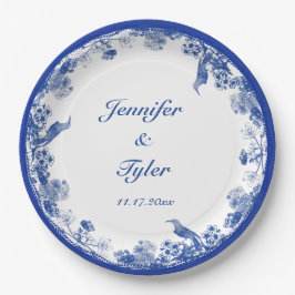 Blau-Weiß-China Muster mit Bird Pappteller